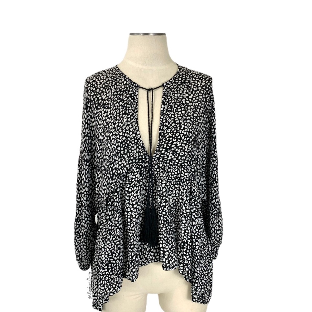 Faithfull the Brand- Black White Leopard Blouse S
